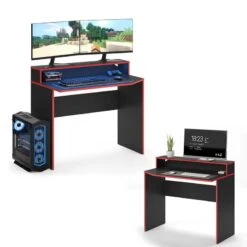 Bureau Ordinateur Kron Noir/rouge Long -Reflet Maison 07ac85674de448faa87ab5526e5aad5f