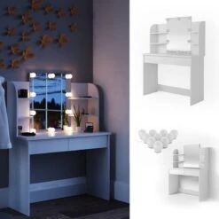 Coiffeuse Charlotte Blanc/sonoma & LED -Reflet Maison 0884a948accd421694e54fcfb584b5de