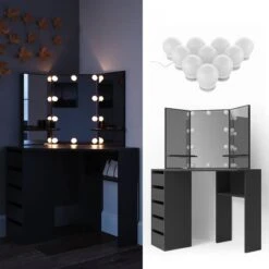 Coiffeuse Arielle Blanc/sonoma & LED -Reflet Maison 0a9192869fed4dd5913a80beb4ffc1b1