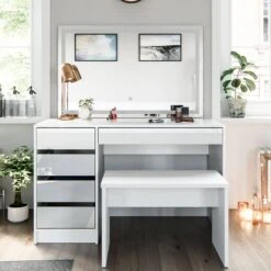 Coiffeuse Sherry Avec Miroir LED Et Banc -Reflet Maison 17094425f7594b40bd6c358d4a78ee92