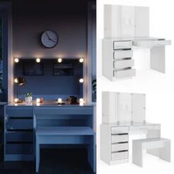 Coiffeuse Sherry Avec Miroir, Banc, LED -Reflet Maison 17a34d9caa95431995ed254283c70abd