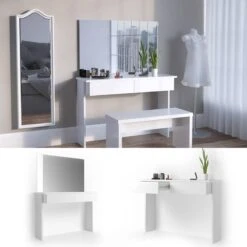 Coiffeuse Azur Blanc Brillant & Miroir -Reflet Maison 1d962a43e3f044acb1e622ed61a9f9c8