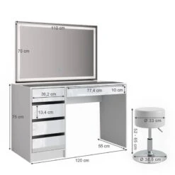 Coiffeuse Sherry, Miroir LED Et Tabouret -Reflet Maison 2023344afde84304ac2b3153c1969382