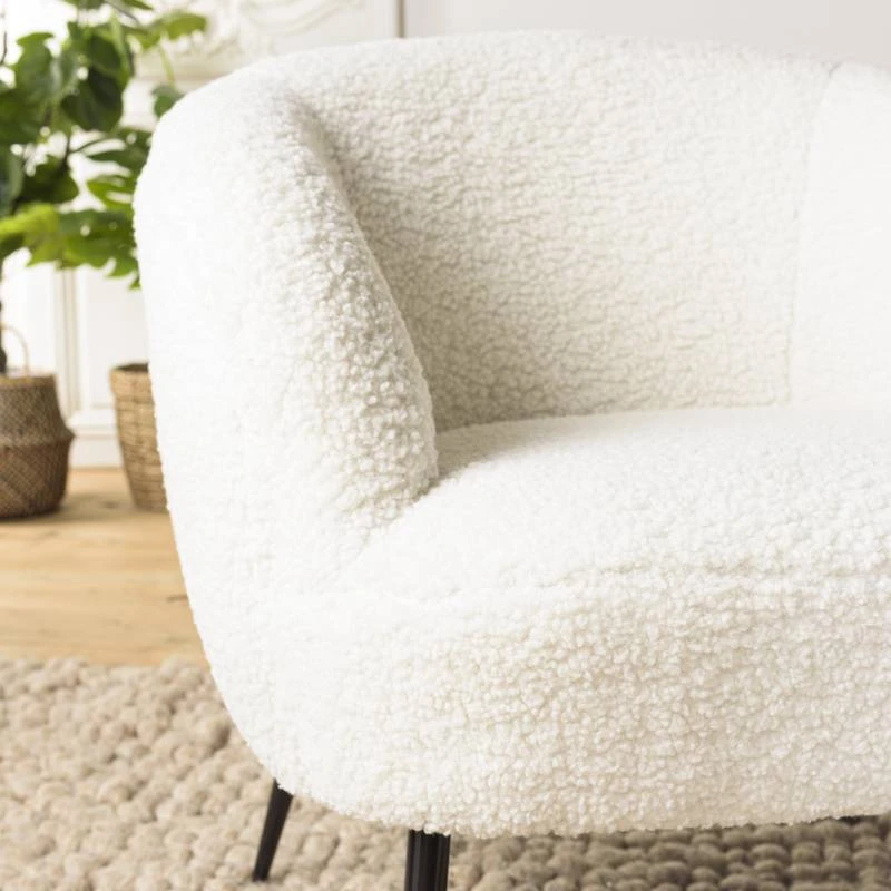 Fauteuil Cosy Tissu Bouclette Blanc 3 Fauteuil Cosy Tissu Bouclette Blanc – Image 3