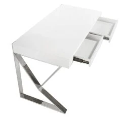 Bureau En Bois Blanc Et Acier Chromé -Reflet Maison 204ac5c5338c47c58e550e302e1d8879