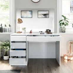 Coiffeuse Sherry Blanc Brillant Miroir -Reflet Maison 21946ecaffc04ca6acd0c2603f5bc50b