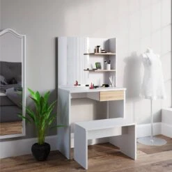 Coiffeuse Dekos Blanc Avec Banc -Reflet Maison 2db6a36b181b4468b59c1ec04542c324