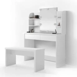 Coiffeuse Charlotte Noir, Banc & LED -Reflet Maison 3e9ac572ccf34ac8907a67f5932773b5