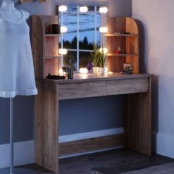 Coiffeuse Charlotte Blanc/sonoma & LED -Reflet Maison 3eb53686cbf942f8b8d714fb4dd33c79