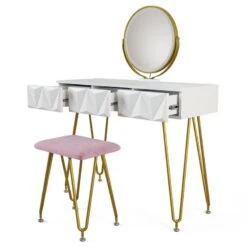 Coiffeuse Ruby Blanc & LED Et Tabouret -Reflet Maison 3f50c9e40f3a4d44b4fb58dee899e15d