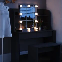 Coiffeuse Charlotte Noir, Banc & LED -Reflet Maison 3fb7325116514136a8884f75face5915