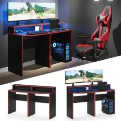 Bureau Ordinateur Kron Noir/rouge Set 4 -Reflet Maison 4364135d7ab048b5a6b94decef03d996