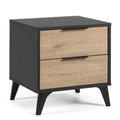 Table Chevet Koln 2 Tiroirs, Noire/Bois