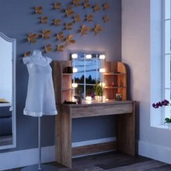 Coiffeuse Charlotte Blanc/sonoma & LED -Reflet Maison 5137abb0a48448799922a201661f56aa