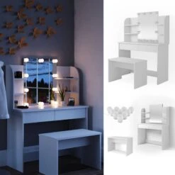 Coiffeuse Charlotte Noir, Banc & LED -Reflet Maison 57610d0a434148fd92f1c270e31dab47