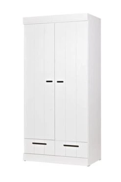 WOOOD Armoire En Pin 2 Portes 2 Tiroirs Blanc