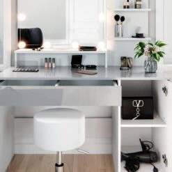 Coiffeuse Elisa Avec Tabouret Et LED -Reflet Maison 5c46d1532f384faaa670601399911058