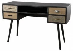 Bureau Noir 4 Tiroirs Motifs Pin Marron