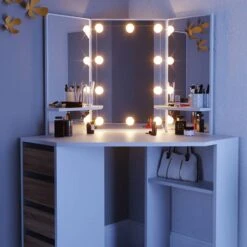 Coiffeuse Arielle Blanc/sonoma & LED -Reflet Maison 6c1161dbbae04e2f95300e5134a759a6