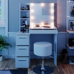 Coiffeuse Meryl Blanc & Tabouret Et LED -Reflet Maison 73cbfdc7bcca4b2a838f5e1de526b31b