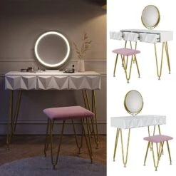 Coiffeuse Ruby Blanc & LED Et Tabouret -Reflet Maison 7c79603ffa7641b1a7f2a0552db094cf