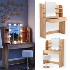 Coiffeuse Charlotte Avec Tabouret Et LED -Reflet Maison 85521f6f0f7746e1957b2a47971e5416
