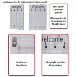 Vestaire Murale HWC-C89 Welcome Shabby -Reflet Maison 8ad4e7998f0a42f799c5808fe31b7963