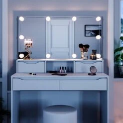 Coiffeuse Ruben Blanc & Tabouret Et LED -Reflet Maison 8f5c19d62a89476bb60badf491818035