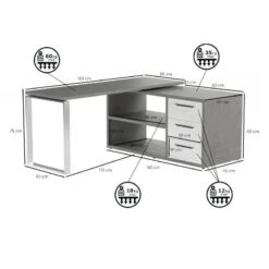 Bureau D'angle Réversible 3 Tiroirs NET -Reflet Maison 901532791e3a47589a29a32e95ed923d