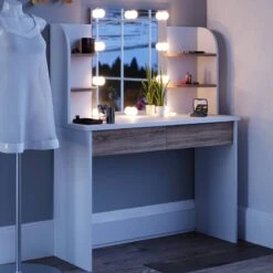 Coiffeuse Charlotte Blanc/sonoma & LED -Reflet Maison 93e383d9a5a54ac086a77293199194cd