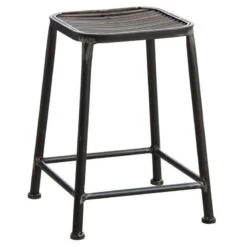 Tabouret Carré En Métal Gris