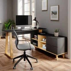 Bureau Neptune XXL Anthracite/sonoma -Reflet Maison ba3778f6e3104a94ae40ad253002101a
