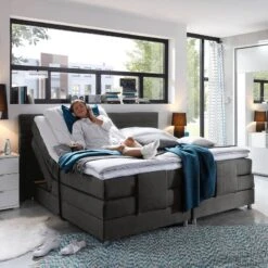 Lit Boxspring Belaja -Reflet Maison boxspringbett belaja mit elektromotor inklusive topper webstoff anthrazit 1926538