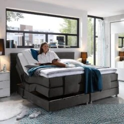 Lit Boxspring Belaja -Reflet Maison boxspringbett belaja mit elektromotor inklusive topper webstoff anthrazit 1926542