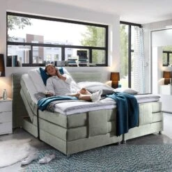 Lit Boxspring Belaja -Reflet Maison boxspringbett belaja mit elektromotor inklusive topper webstoff grau 1926506