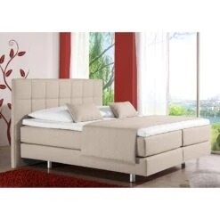 Lit Boxspring Tevin -Reflet Maison boxspringbett tevin webstoff 100 x 200cm h2 bis 80 kg bonellfederkernmatratze beige 714706