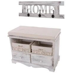 Vestaire Avec Banc Shabby (4 Pièces)