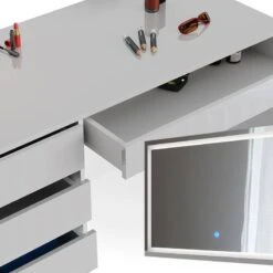 Coiffeuse Sherry Avec Miroir LED Et Banc -Reflet Maison dd3b4191660b4b20857a0aeb0d4b999d 1