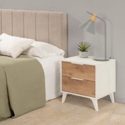 Table Chevet Koln 2 Tiroirs, Noire/Bois -Reflet Maison de8b998518e848f1a74178462ae0e090