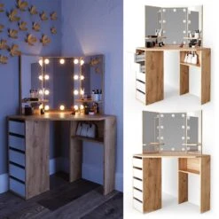 Coiffeuse Arielle Blanc/sonoma & LED -Reflet Maison edf4cea7718f48a7b07bd5cec1d4fb2d