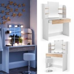 Coiffeuse Charlotte Avec Tabouret Et LED -Reflet Maison f74162b2d1704ed3a70c2b9a5daafdb2