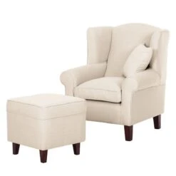Fauteuil à Oreilles Colmar -Reflet Maison ohrensessel colmar webstoff mit hocker stoff maka beige 4827280