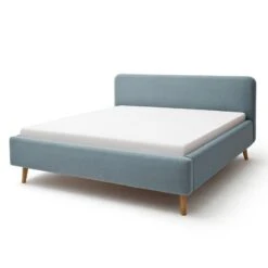 Lit Capitonné Mattis -Reflet Maison polsterbett mattis webstoff eiche massiv eisblau eiche 160 x 200cm 5192852