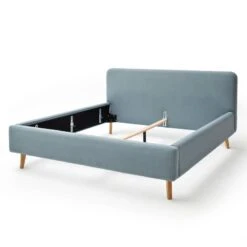 Lit Capitonné Mattis -Reflet Maison polsterbett mattis webstoff eiche massiv eisblau eiche 160 x 200cm 5192856