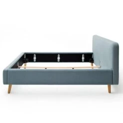 Lit Capitonné Mattis -Reflet Maison polsterbett mattis webstoff eiche massiv eisblau eiche 160 x 200cm 5192860