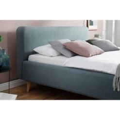 Lit Capitonné Mattis -Reflet Maison polsterbett mattis webstoff eiche massiv eisblau eiche 160 x 200cm 5192872