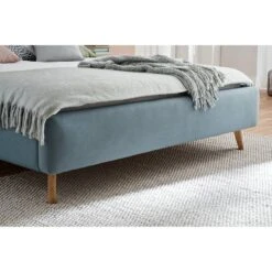 Lit Capitonné Mattis -Reflet Maison polsterbett mattis webstoff eiche massiv eisblau eiche 160 x 200cm 5192876