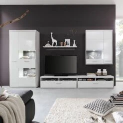 Armoire Vitrine Kushiro -Reflet Maison wohnwand arco ii 5 teilig hochglanz weiss grau 4710648