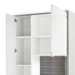Armoire Vitrine Kushiro -Reflet Maison wohnwand arco ii 5 teilig hochglanz weiss grau 4710672